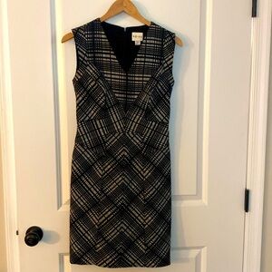 Reiss Black and Cream Patterned Dress. Size 6
